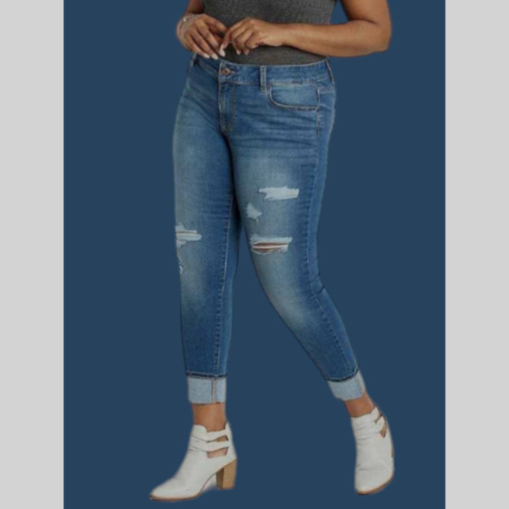 NEW MAURICE'S Jeans Plus Size 22W‎ Curvy Ripped Destressed Medium Wash Denim